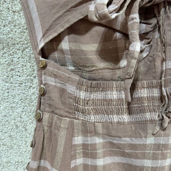 Free People Life Like This Midi Dress Womens XS Natural Plaid Strapless Tie Back - Picture 15 of 16